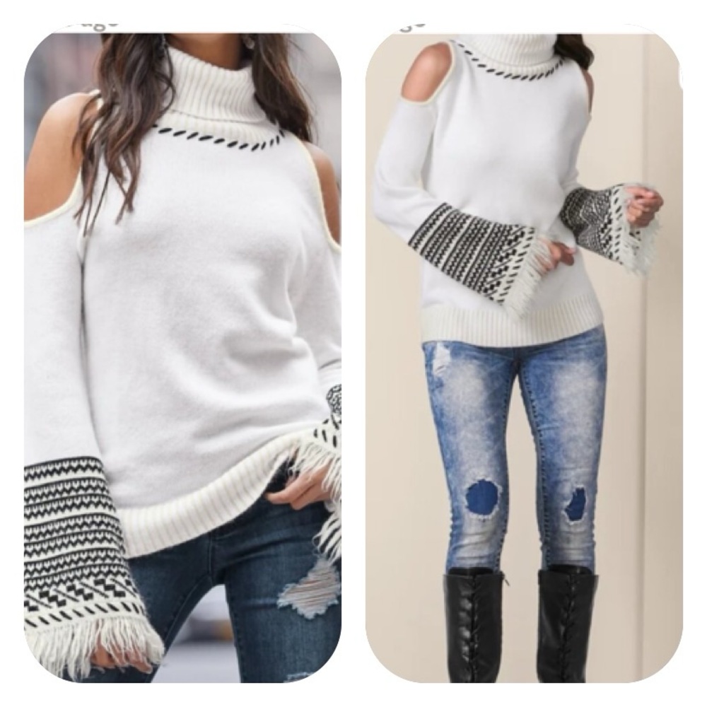 NWOT Venus Cold Shoulder Turtle Neck Knit Sweater
